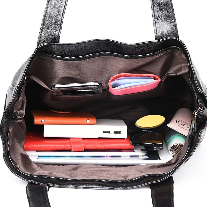2024 Fashion Women Solid Color Shoulder Bag Soft Pu Leather Commute Large Capacity Casual Tote Handbag for Female
