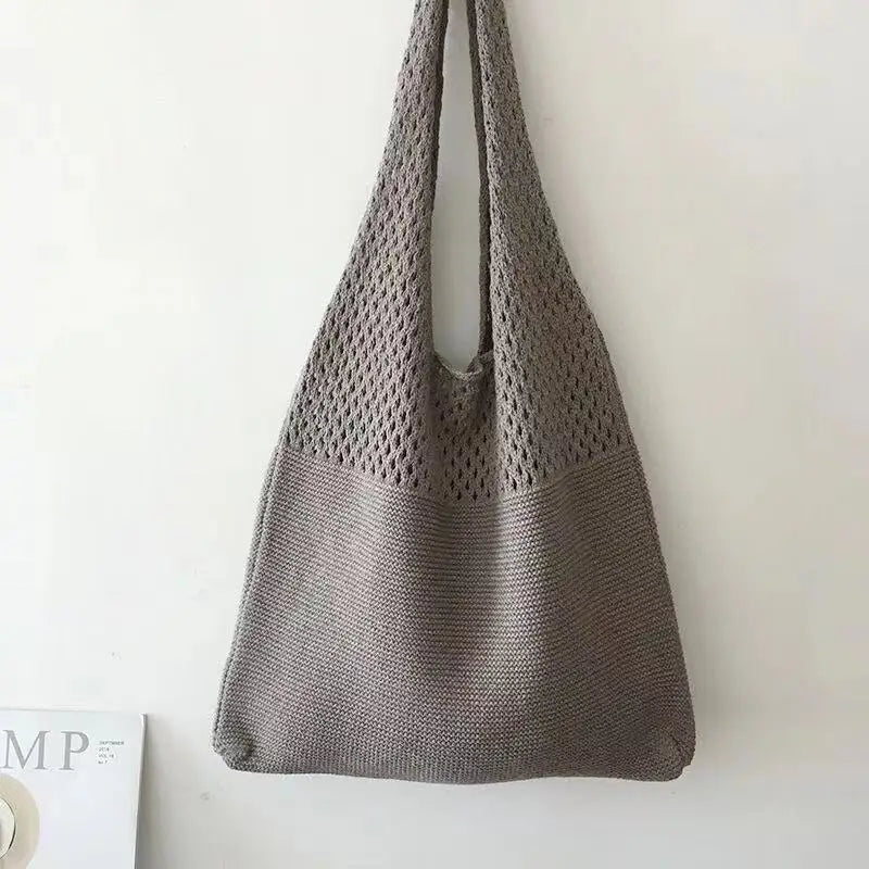 Custom Personalized Knitting Crochet Tote Bags Shoulder Handbags for Women Summer Beach Fashion Weaving Hollow Handbag