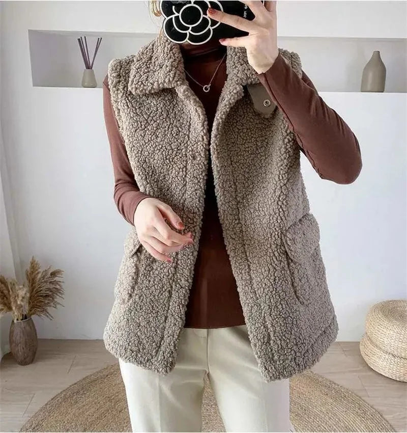 Faux Lamb Wool Thick Velvet Thickened Vest Jacket Female 2022 Autumn Winter Ladies Korean Outwear Waistcoat Vest Tops Women Warm