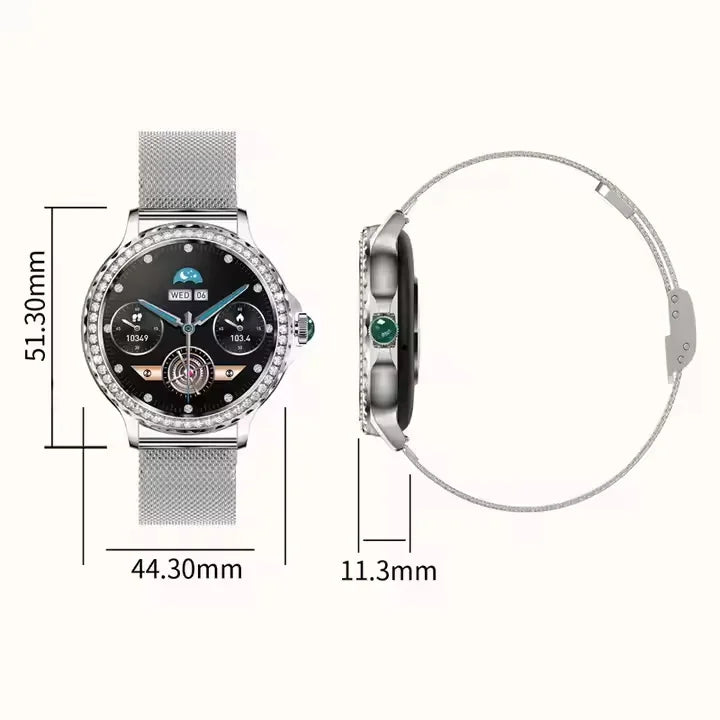 2025 Women Watch 1.3 Inch Alloy Case 360x360 HD Screen BT Call NX19 Smartwatch Elegant Lady Smart Fitness Bracelet