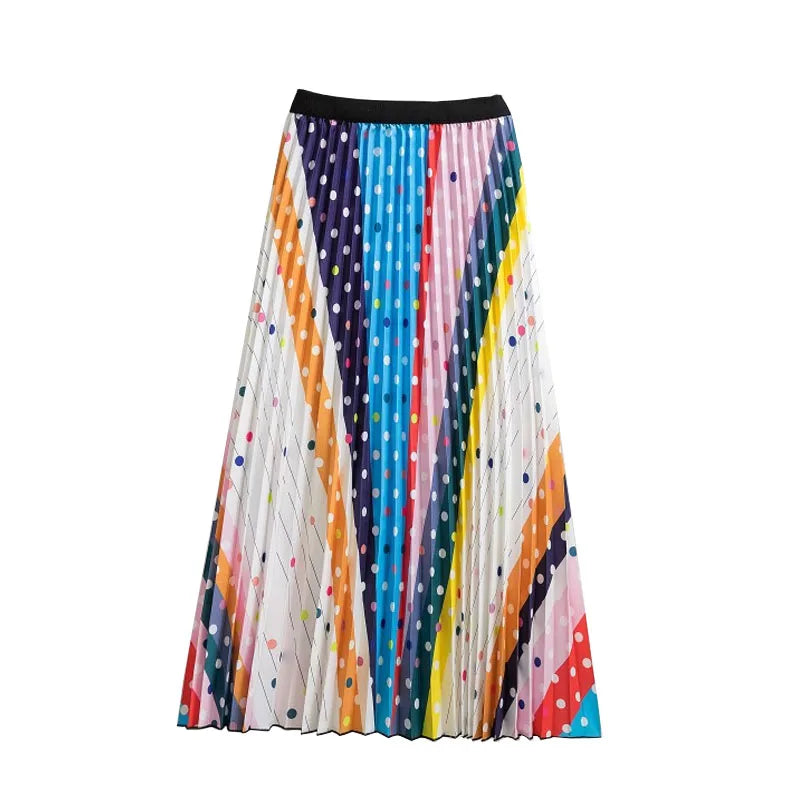 Casual Floral Midi Pleated Skirt For Women Fashion Printed Flower A Line Elastic High Waist Mid-length Skirt Female Ladies falda