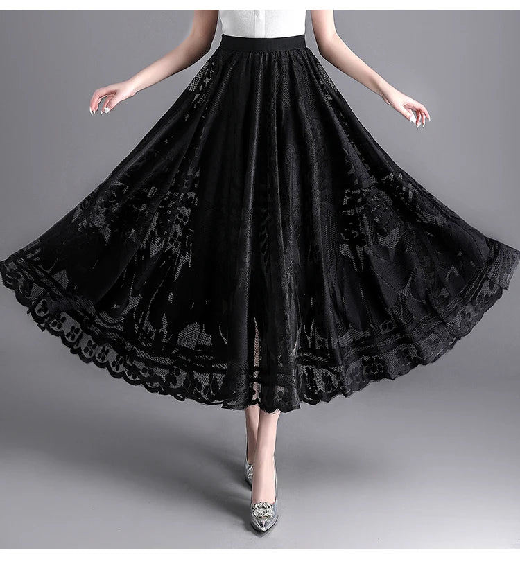 Fashion Long Black Skirt For Women A Line Lace Skirt Women Long Maxi Skirts For Women Summer Faldas Mujer