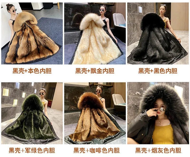 Winter Thick Warm Parkas Women Mink Detachable Inner Fur One Coat Long FauxFur Mink Cotton Jackets Female Hooded Chaquetas Mujer