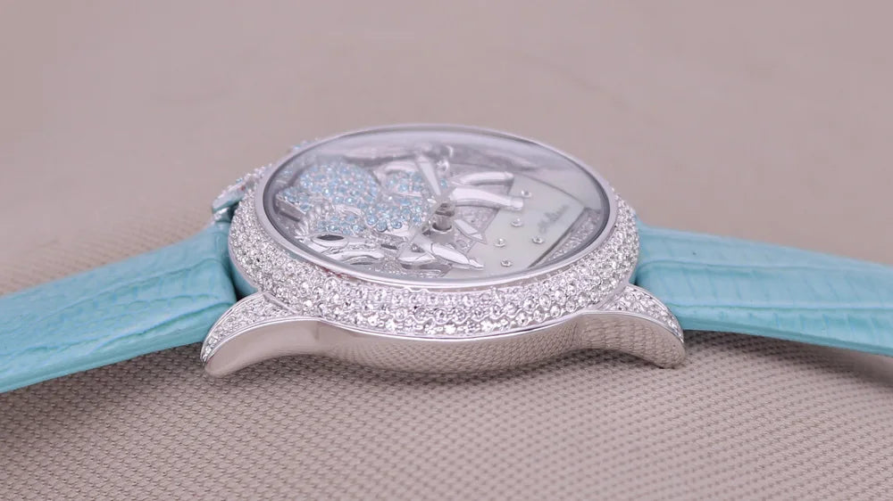 Luxury Unicorn Melissa Women's Watch Rhinestone Crystal Fashion Hour Real Leather Bracelet Clock Girl's Birthday Gift Box