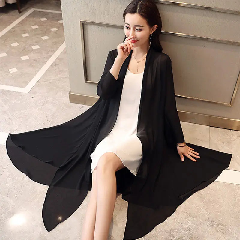 Women Clothing 2021Female Summer Thin Section Long Sun Protection Clothing Long Sleeve Shawl Chiffon Cardigan Trend Coat B19