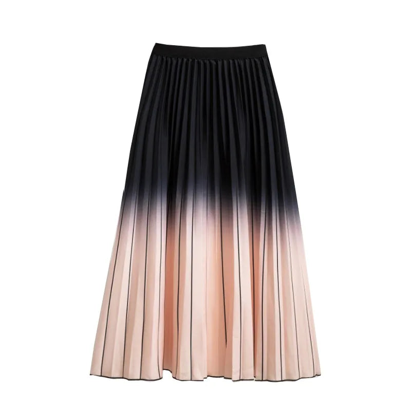 Casual Floral Midi Pleated Skirt For Women Fashion Printed Flower A Line Elastic High Waist Mid-length Skirt Female Ladies falda