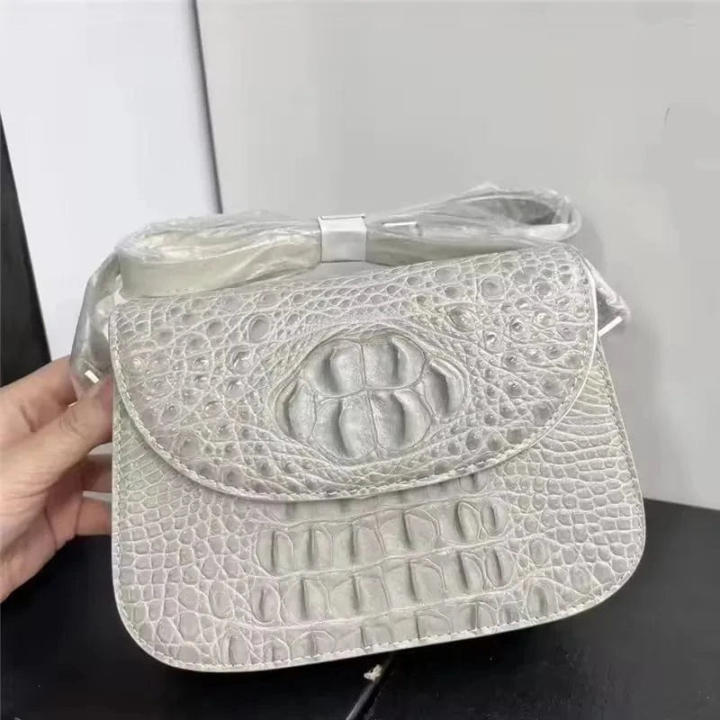 Authentic Real Crocodile Skin Women Small Saddle Purse Genuine Alligator Leather Lady Sling Bag Female Single Cross Shoulder Bag