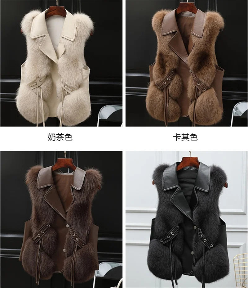 High Quality Imitation Fox Fur Vest Jacket Women Fur Vest Jacket 2024 Winter Waistcoat Short Fur Vest Female Vestcoat Sleeveless