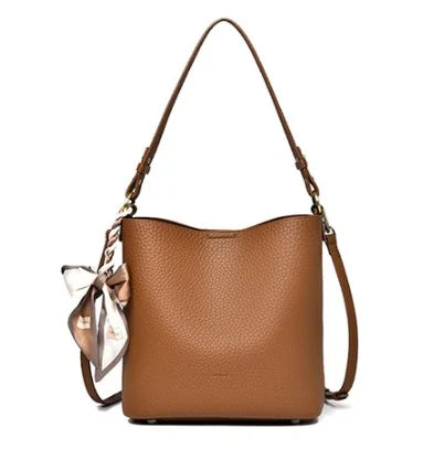 2024 Women's Fashionable Soft Leather Bucket Bag Stylish and Versatile Single Shoulder Zipper Closure Casual Crossbody Bag