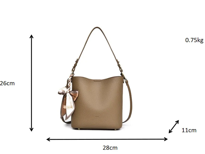 2024 Women's Fashionable Soft Leather Bucket Bag Stylish and Versatile Single Shoulder Zipper Closure Casual Crossbody Bag