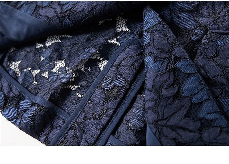 Size 6XL Lace Suit Jacket Female 2021 Autumn And Summer Temperament Sunscreen Hollow Blue Ladies Blazer Women Tops Elegant