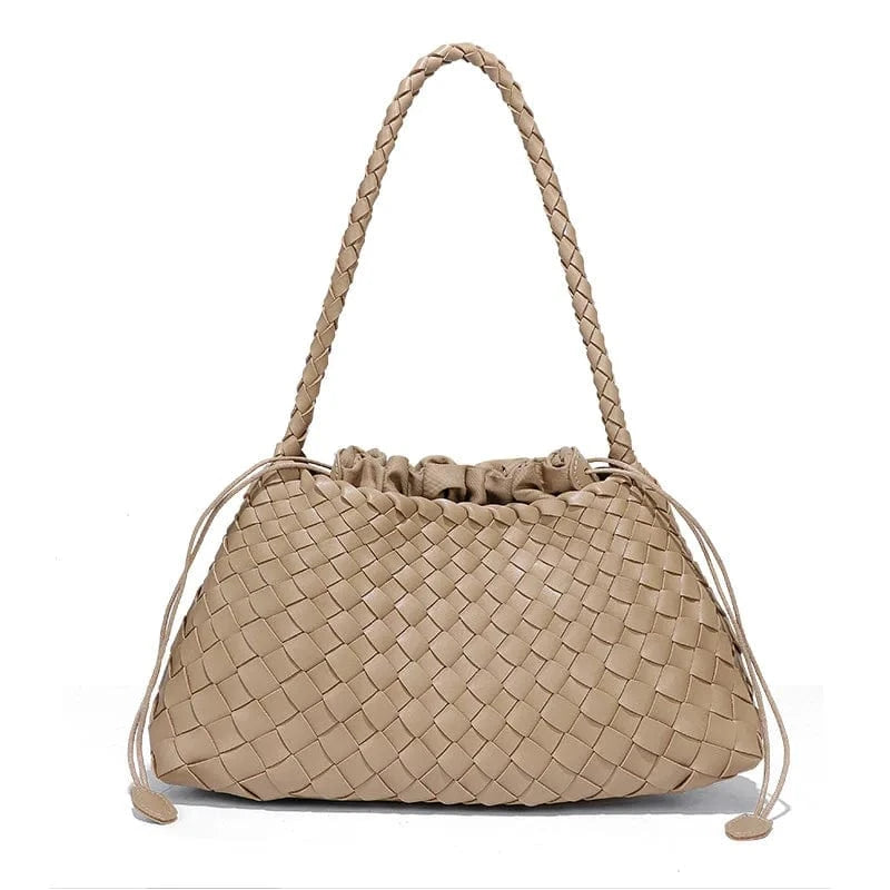 2025 Summer Luxury Woven Shoulder Bags for Ladies Fashion Handmade Woven Casual Braided Tote Hand Bag with Drawstring Purse