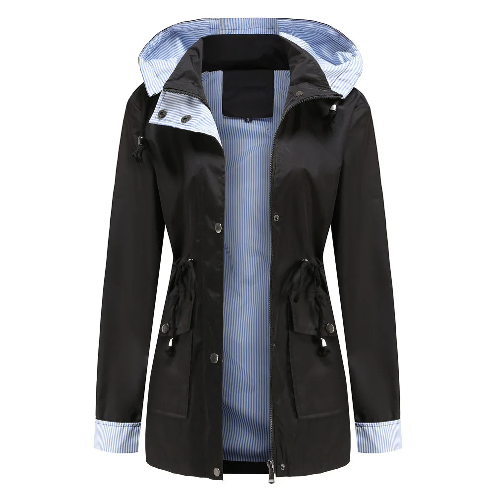 Autumn Winter Women Hooded Windbreaker Hiking Jacket Outdoor Camping Jackets Long Sleeve Zipper Waterproof Coat Outwear S-3XL