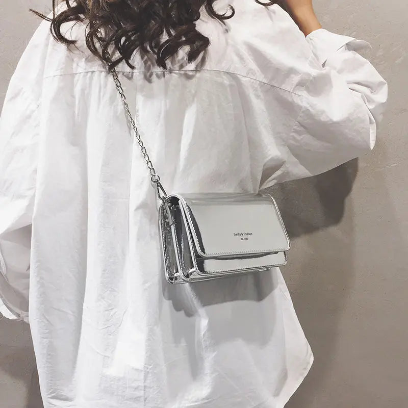 Laser Cut Mirror Chain Flap Shoulder Bag for Women