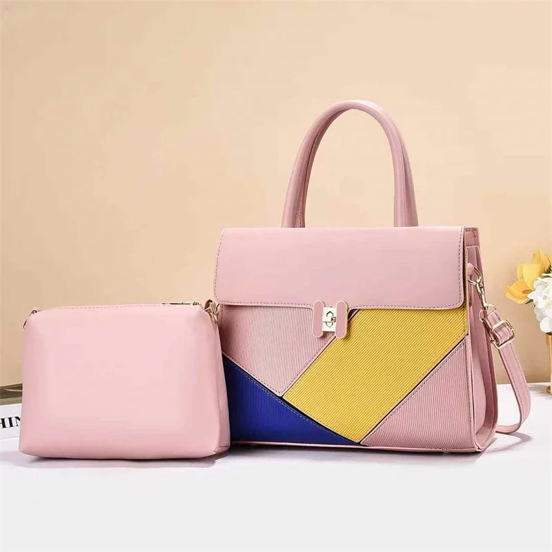 Women's New Style Large Capacity Zipper Shoulder Bag Simple Solid Color Two-Piece Handheld Polyester Feathers Pearl