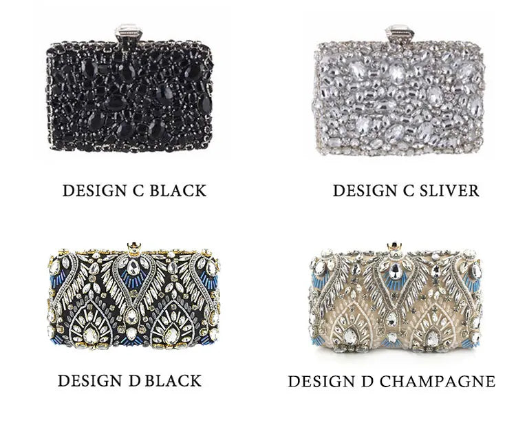 Women Clutch Evening Bag Beaded Crystal Lady Wedding Purse Rhinestones Handbags Silver Black Evening Clutch Bags for Women