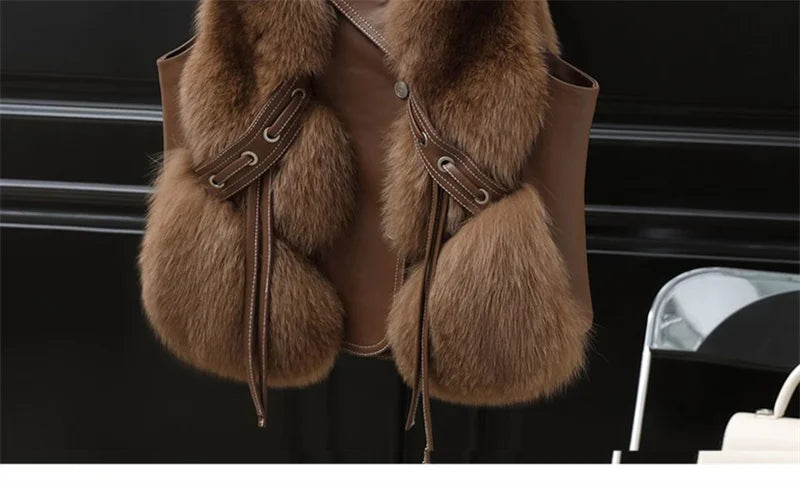High Quality Imitation Fox Fur Vest Jacket Women Fur Vest Jacket 2024 Winter Waistcoat Short Fur Vest Female Vestcoat Sleeveless