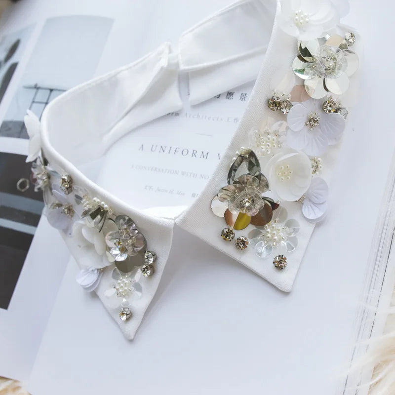 Fashion Women Sequins Detachable Collars Faux White Black False Collars Woman Tie Fashion Removable Diamond Fake Collar Women