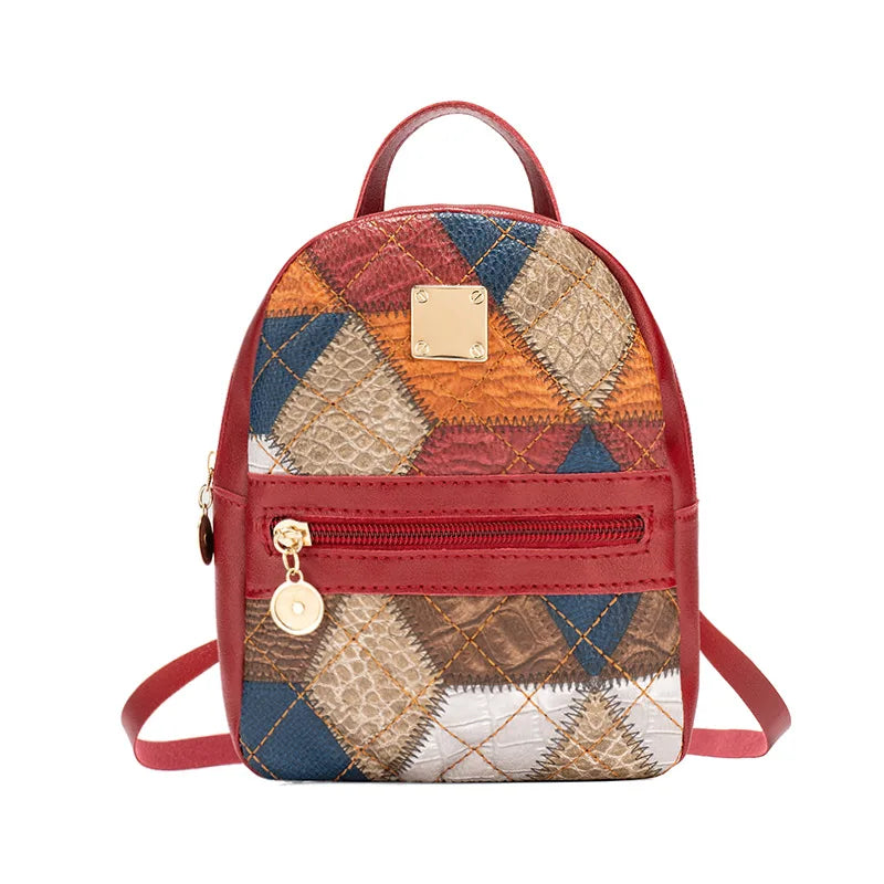 2025 New Women's Mini Backpack Vintage Geometric Pattern Backpacks Portable Small Schoolbag Shoulder Bag Students Summer Spring