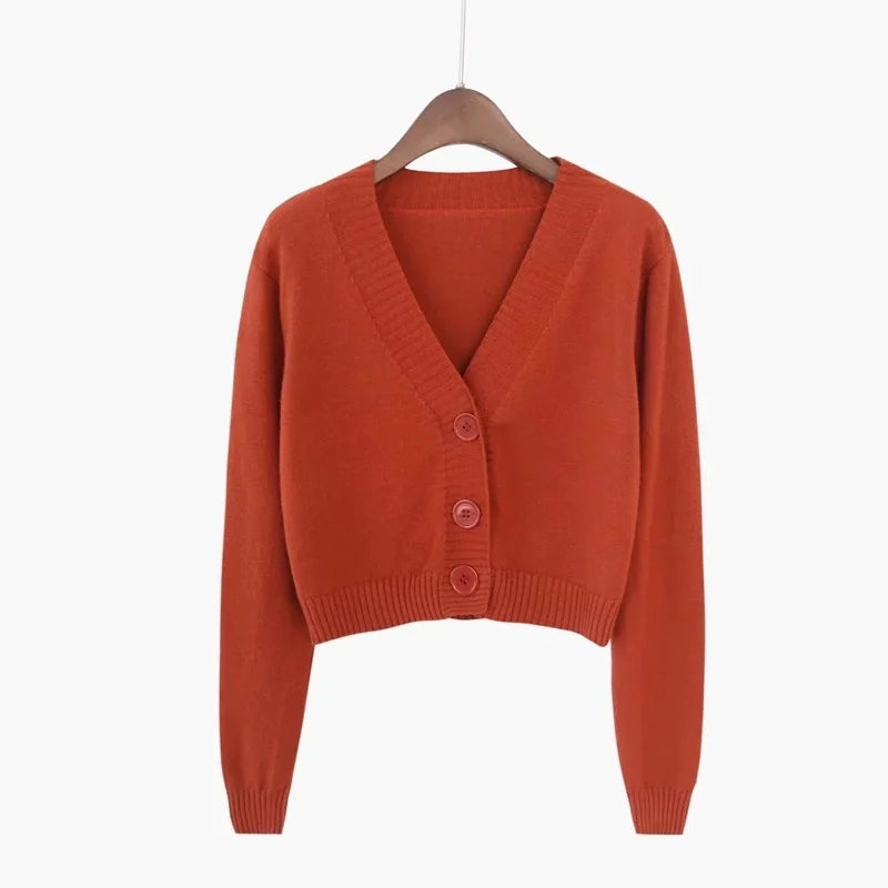 Knitted Cropped Cardigan Women Korean Short Sweater Long sleeve Crop Top V neck Fashion Y2k Clothes Green Blue