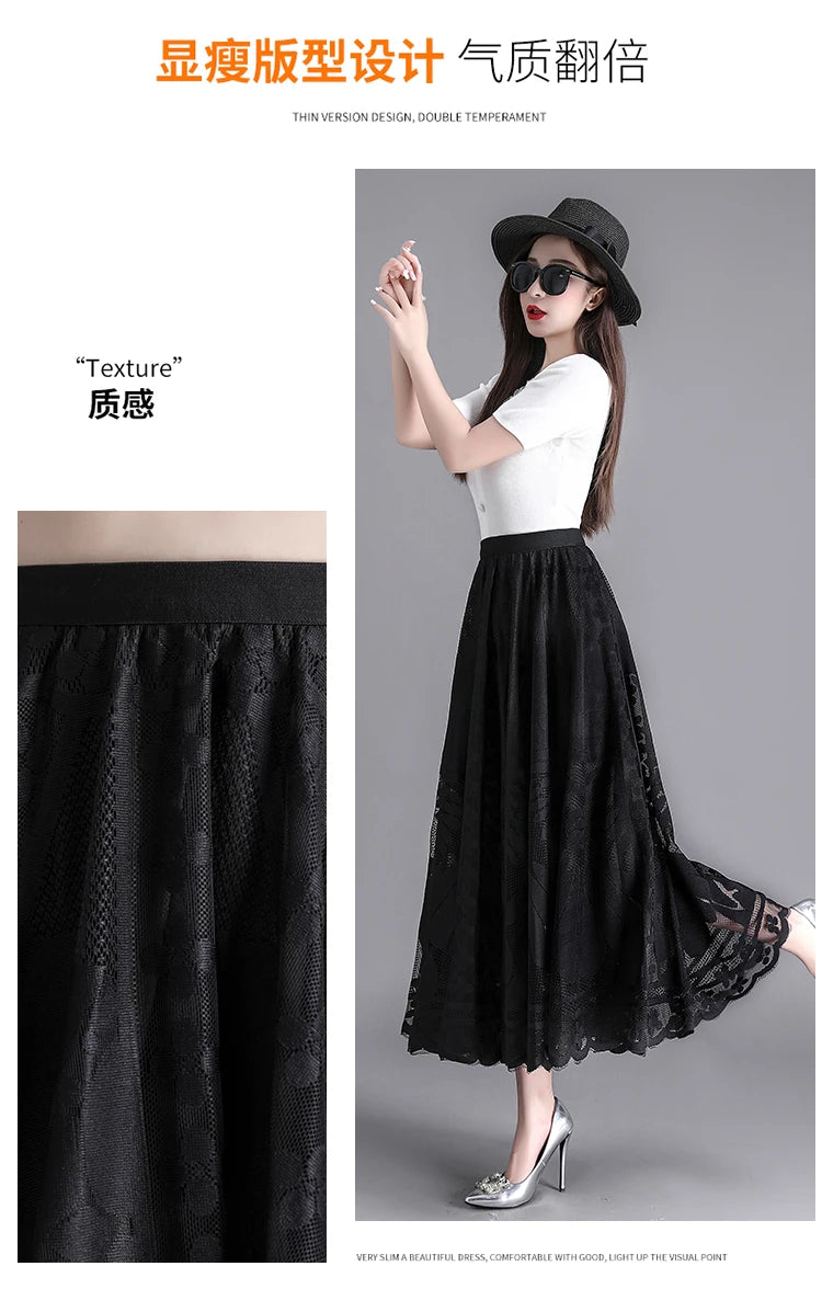 Fashion Long Black Skirt For Women A Line Lace Skirt Women Long Maxi Skirts For Women Summer Faldas Mujer