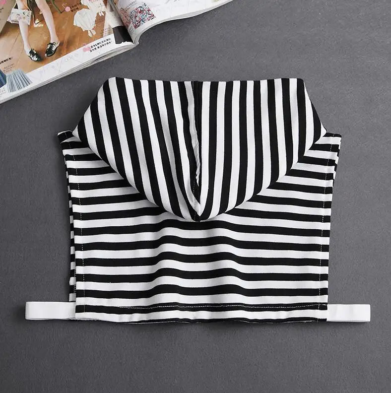Hooded Detachable Women Shirt Fake Collar Stripe False Collars Woman Warm Half Shirt Women Black White Clothes Shirt Accessories