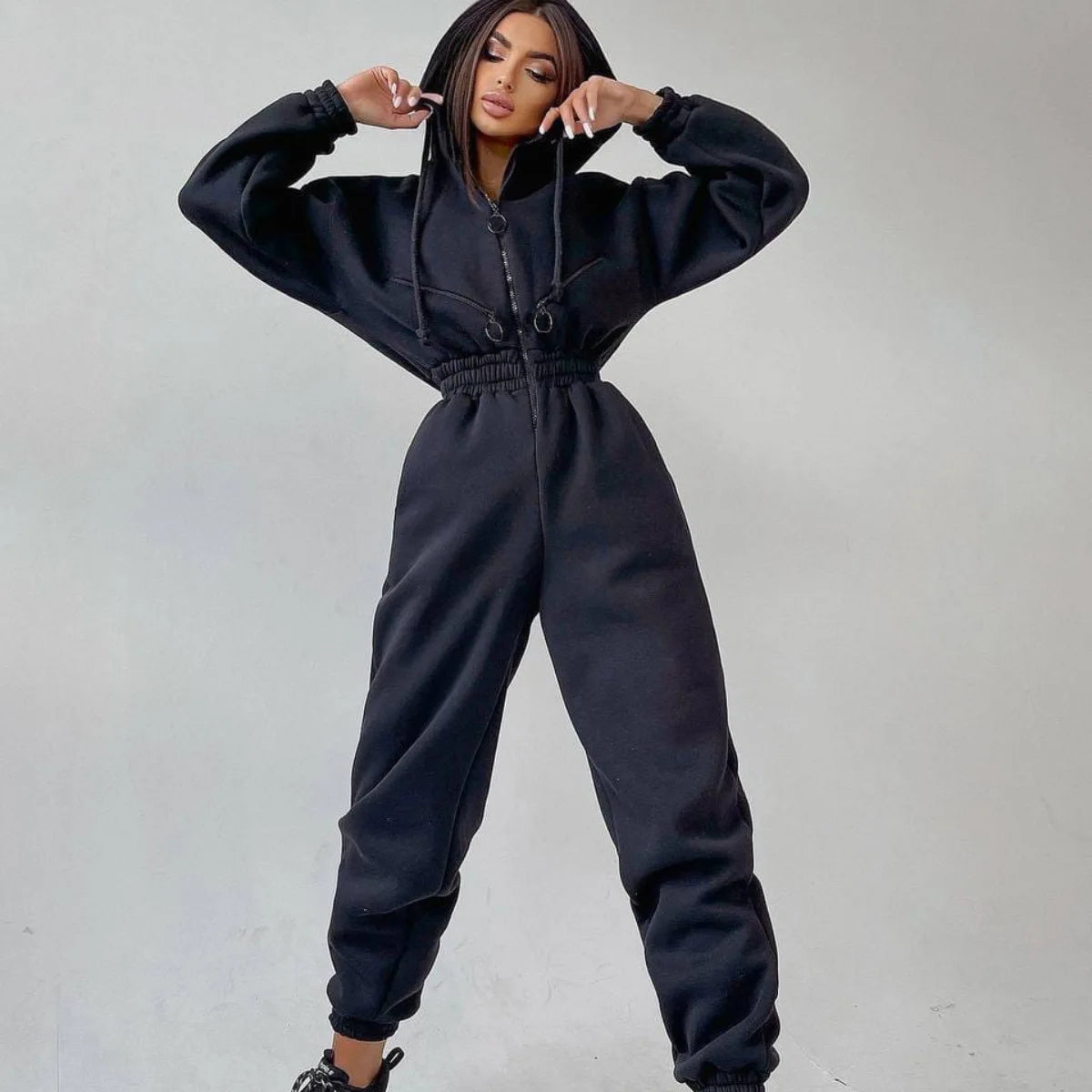 Casual Long Sleeve Hooded Jumpsuit With Pockets for Women