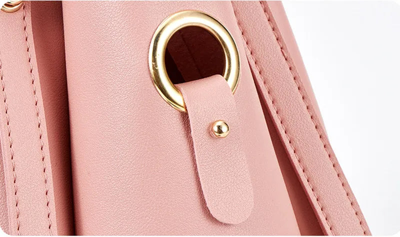 High Quality Women' s 3 Pcs Set Large Capacity Handbag Solid Color Purse Shoulder Messenger Bag Pu Leather Tote Bag