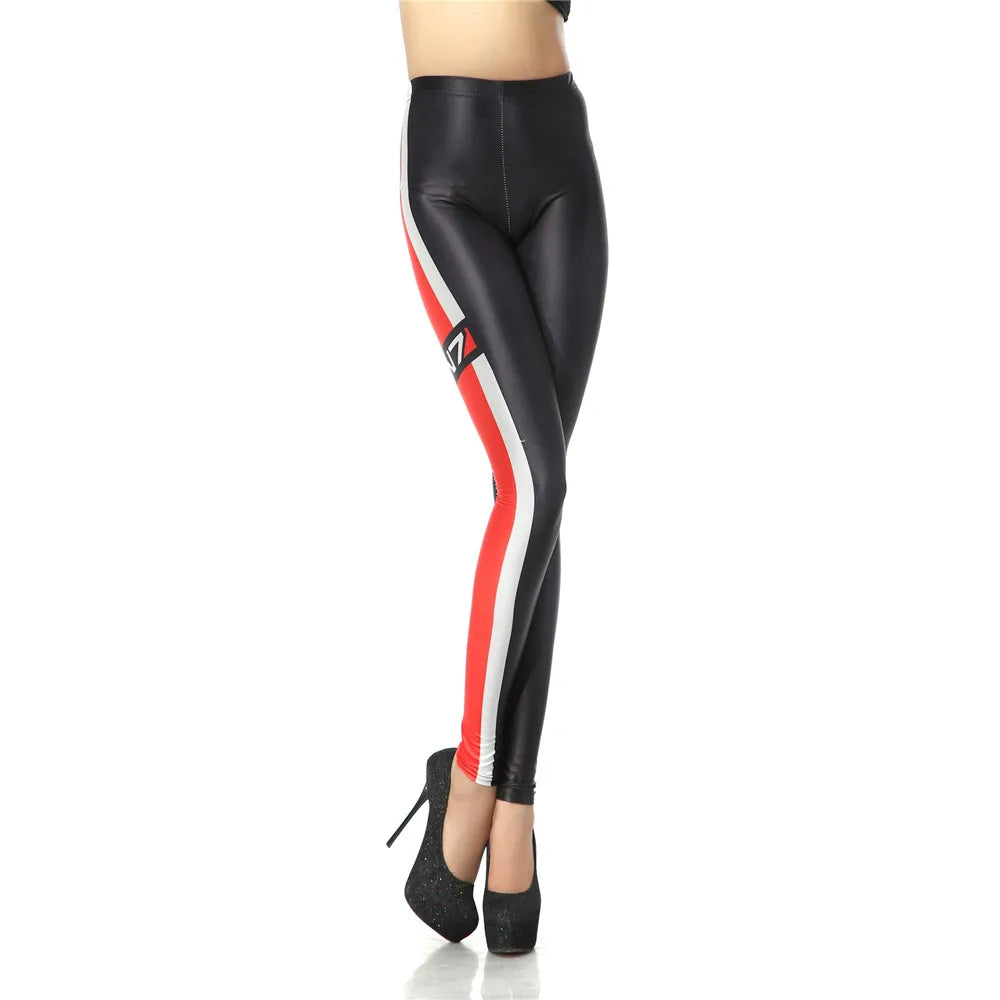 FCCEXIO Classic Color Red and White Striped 3d Pinted Leggings for Women Girls Seamless Slim Stretch High Waist Fitness Leggins
