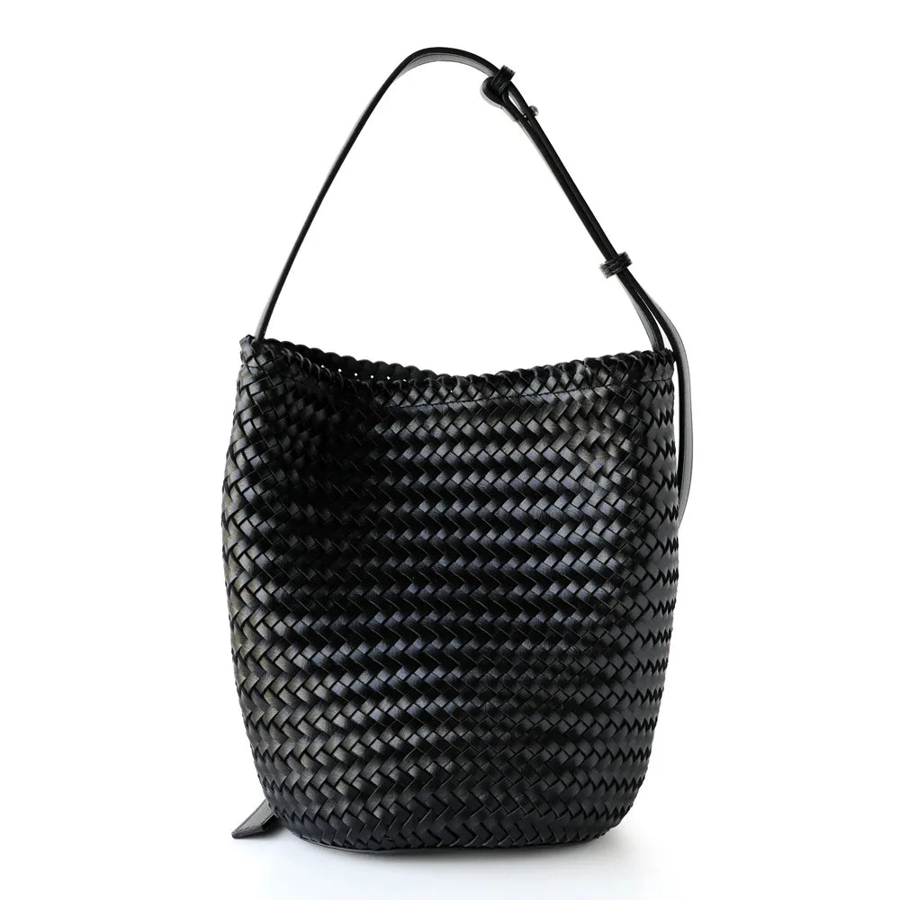 Luxury Vintage PU Leather Braided Bucket Bag for Women New High-End Hand-Woven Single-Shoulder Crossbody Bag Foldable Durable