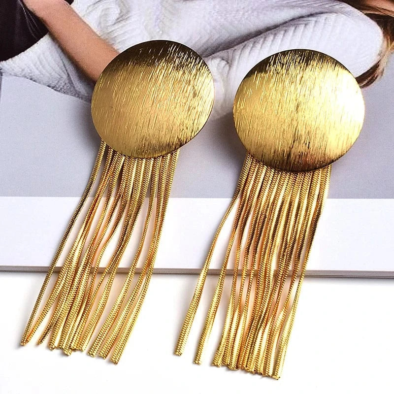New Arrival Long Gold Color Metal Chain Tassel Earrings High-Quality Fashion Jewelry Accessories For Women Wholesale