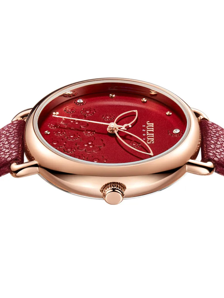 Four-leaf Clover Flower Elegant Women's Watch Japan Mov't Lady Hours Fine Fashion Real Leather Bracelet Girl's Gift Julius Box