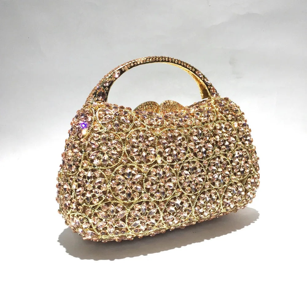 Women Champagne/Blue Color Stone Evening Bags Purses and Handbags Wedding Party Dinner Crystal Flower Clutch Bags Minaudiere Bag