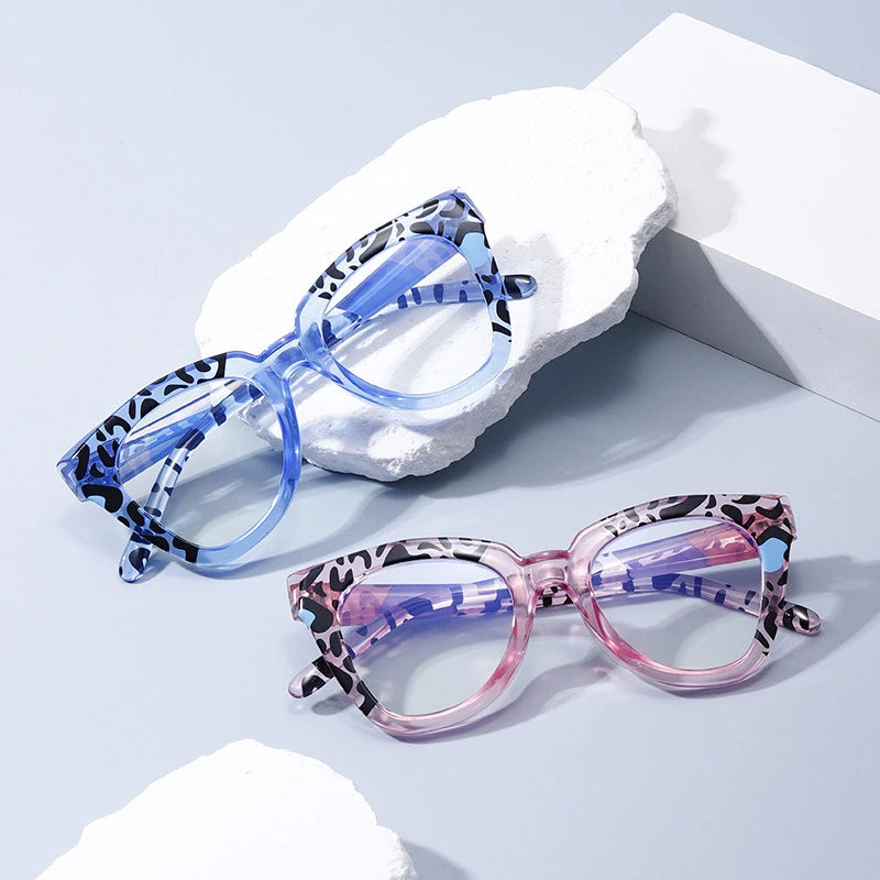 Custom Logo Oversized Leopard Print Frame Reading Glasses Square Anti Blue Light Reading Glasses for Women 2024