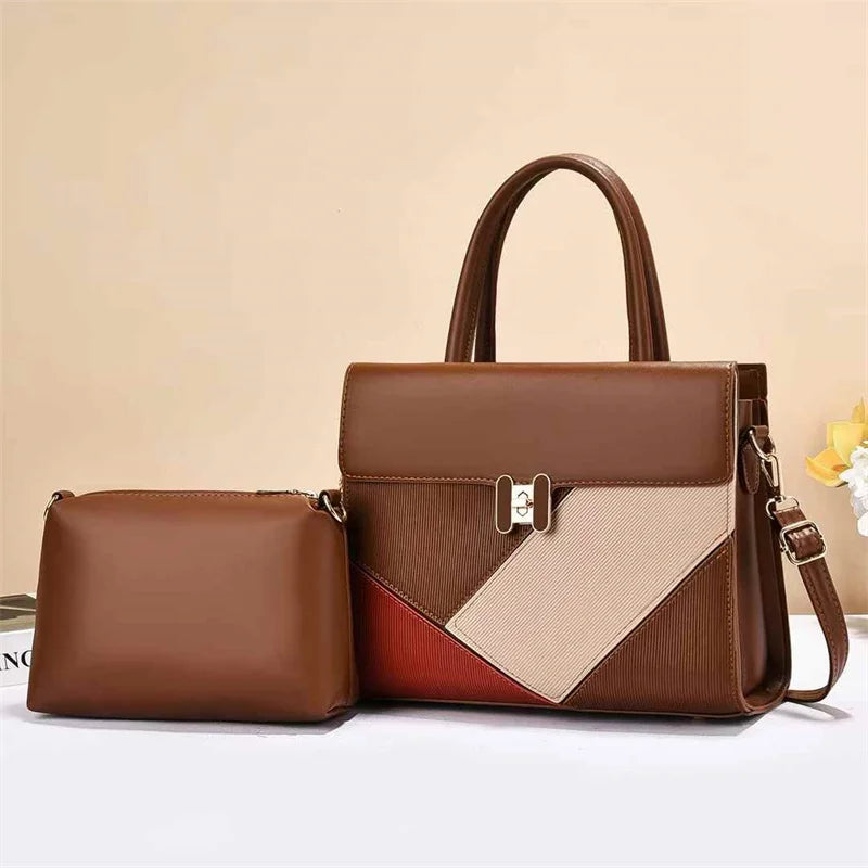 Women's New Style Large Capacity Zipper Shoulder Bag Simple Solid Color Two-Piece Handheld Polyester Feathers Pearl