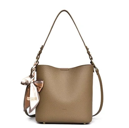 2024 Women's Fashionable Soft Leather Bucket Bag Stylish and Versatile Single Shoulder Zipper Closure Casual Crossbody Bag