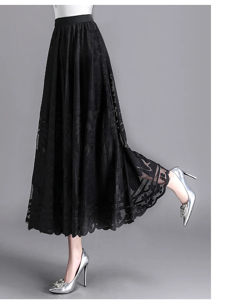 Fashion Long Black Skirt For Women A Line Lace Skirt Women Long Maxi Skirts For Women Summer Faldas Mujer