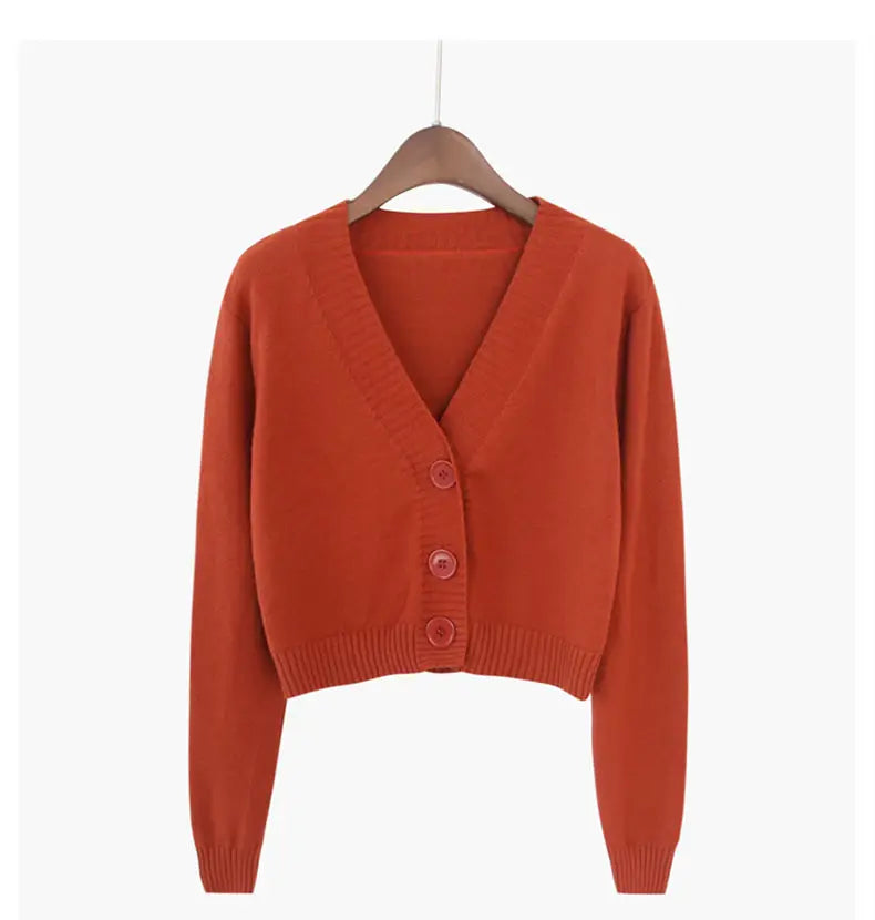 Knitted Cropped Cardigan Women Korean Short Sweater Long sleeve Crop Top V neck Fashion Y2k Clothes Green Blue