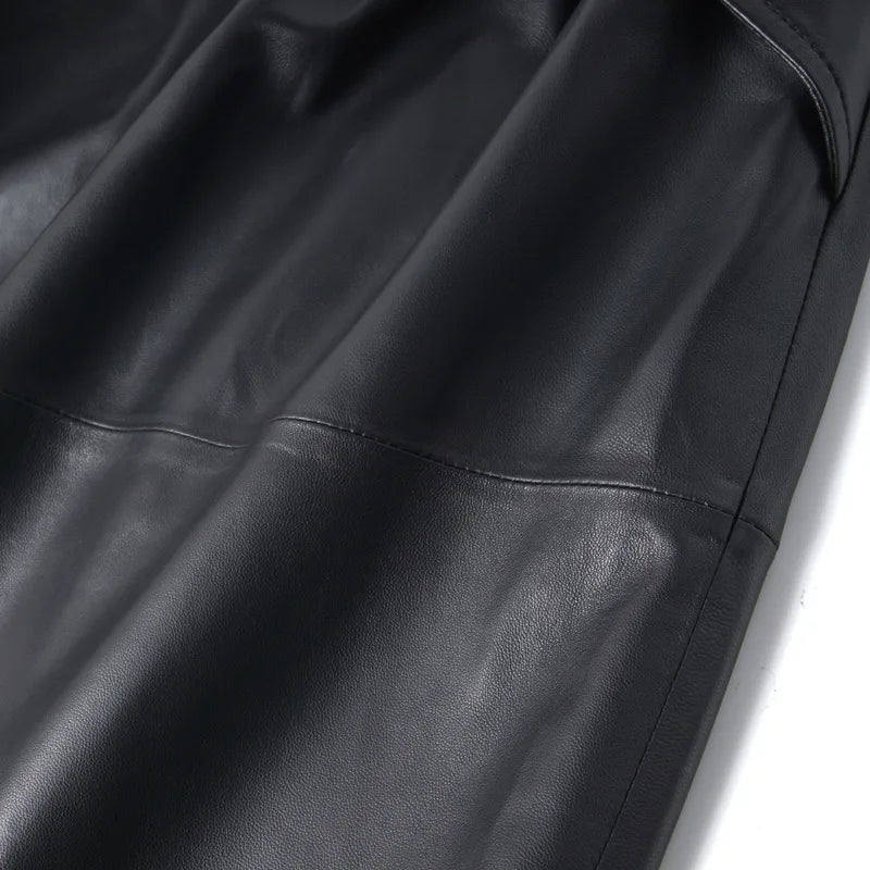 Leather Skirt Women With Pockets Midi Skirts Womens 2025 New Genuine Black And Green Sheepskin Leather Pencil Skirt Hgh Waist