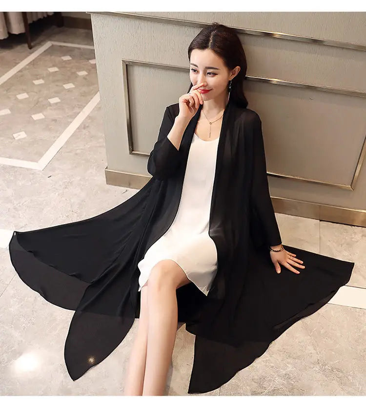 Women Clothing 2021Female Summer Thin Section Long Sun Protection Clothing Long Sleeve Shawl Chiffon Cardigan Trend Coat B19