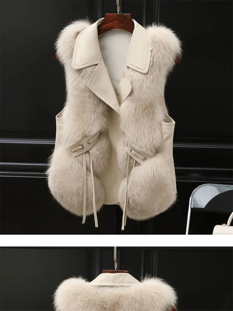 High Quality Imitation Fox Fur Vest Jacket Women Fur Vest Jacket 2024 Winter Waistcoat Short Fur Vest Female Vestcoat Sleeveless