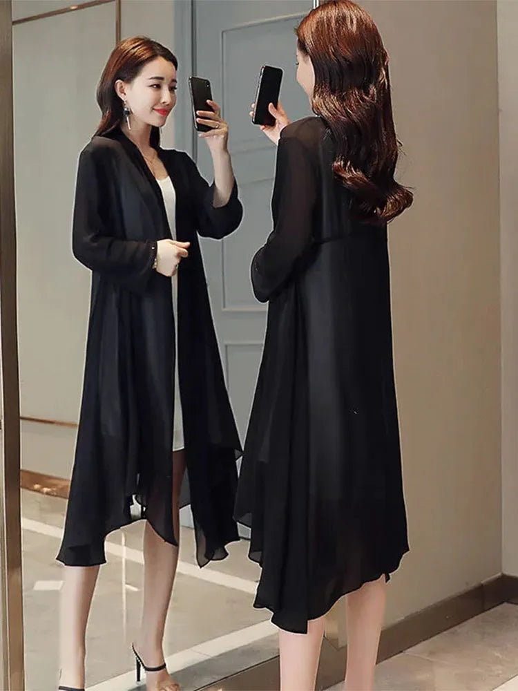 Women Clothing 2021Female Summer Thin Section Long Sun Protection Clothing Long Sleeve Shawl Chiffon Cardigan Trend Coat B19