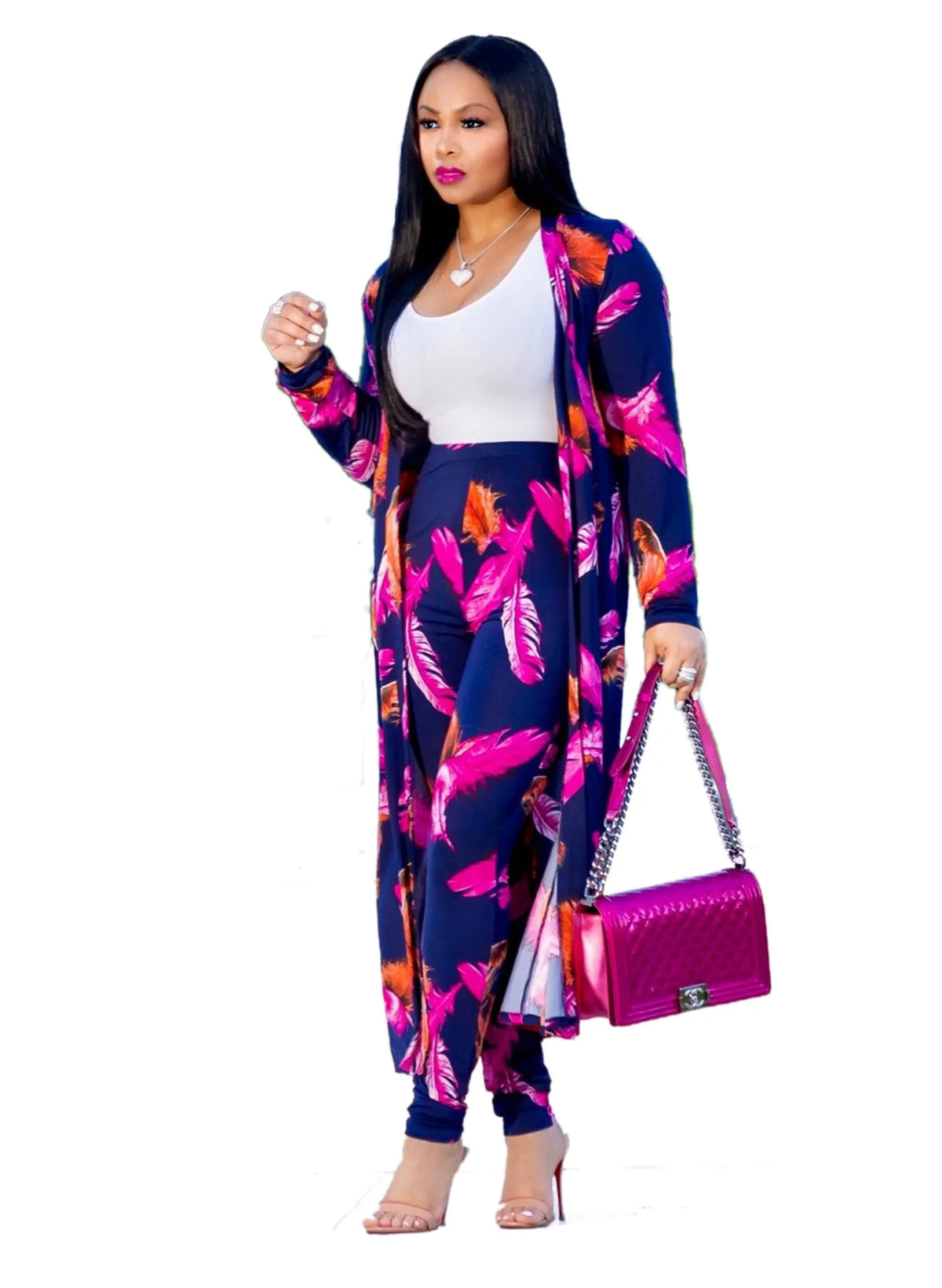 Long Cardigan and Bodycon Pants Two Piece Set for Women