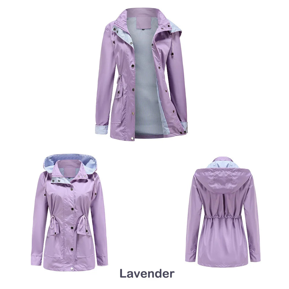 Autumn Winter Women Hooded Windbreaker Hiking Jacket Outdoor Camping Jackets Long Sleeve Zipper Waterproof Coat Outwear S-3XL