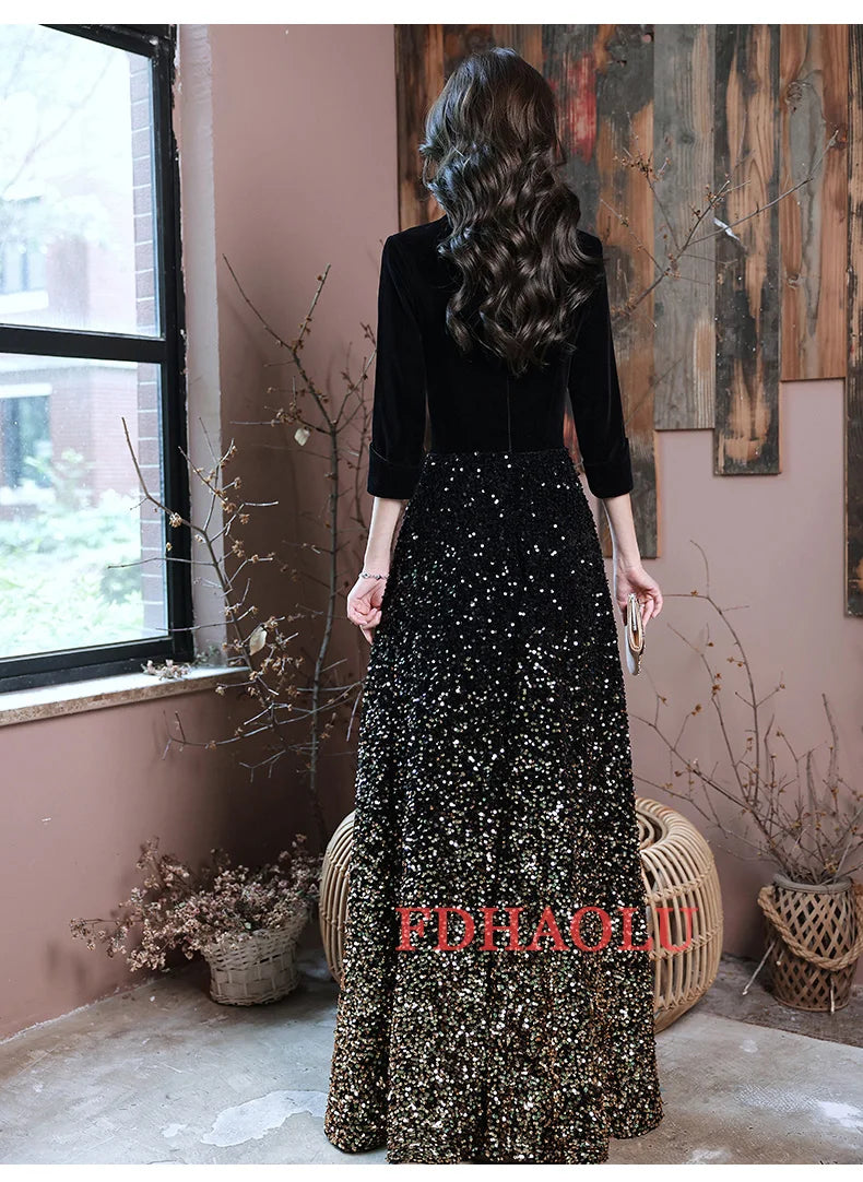 2025 Evening Dresses Elegant Black Sequins Evening Dress Long Plus Size Formal Gowns Shining robe de soiree Customized