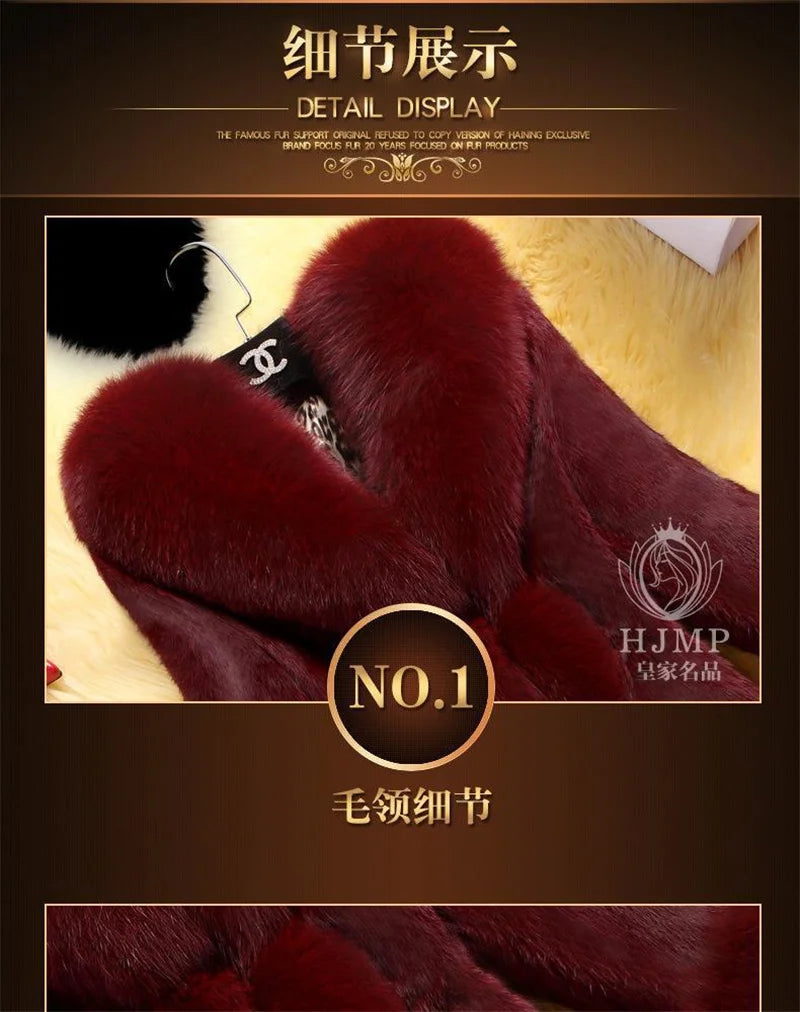 Vintage 2024 New Autumn Winter Female Mid-Long Fleece Overcoat Faux Fur Fox Fur Collar Mink Fur Coat Thicken Elegant 408