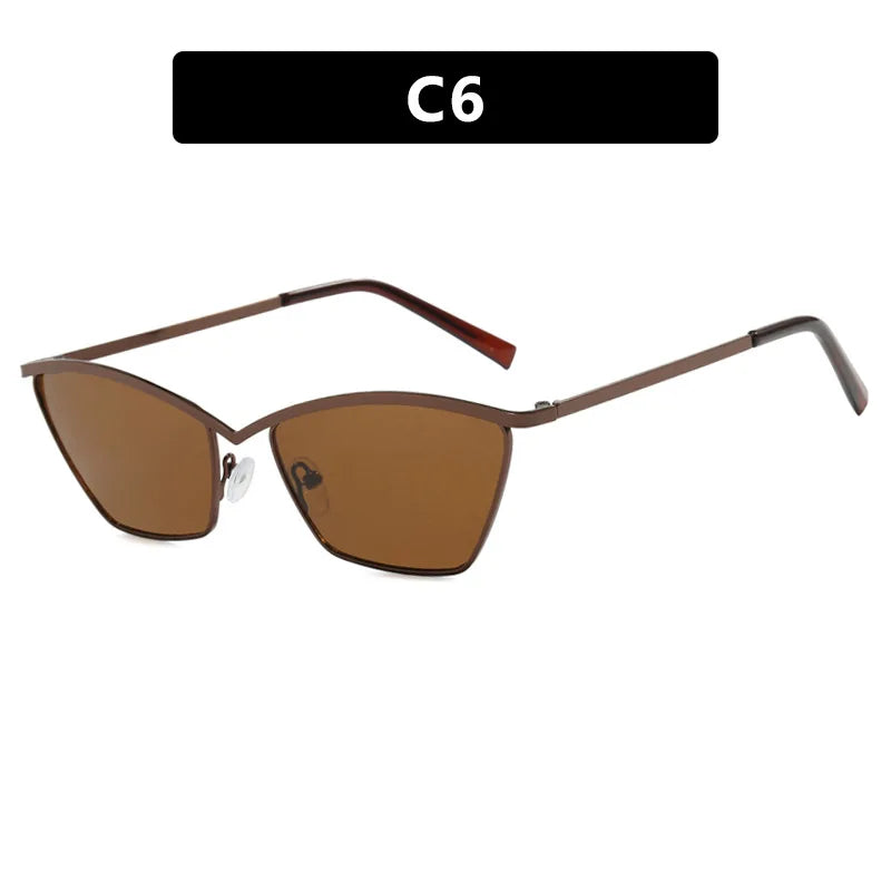 Trendy Lens Cat Eye Sun Glasses Fashion Small Rimless Female Metal Sunglasses Famous Brands Shades Sunglasses for Women and Men
