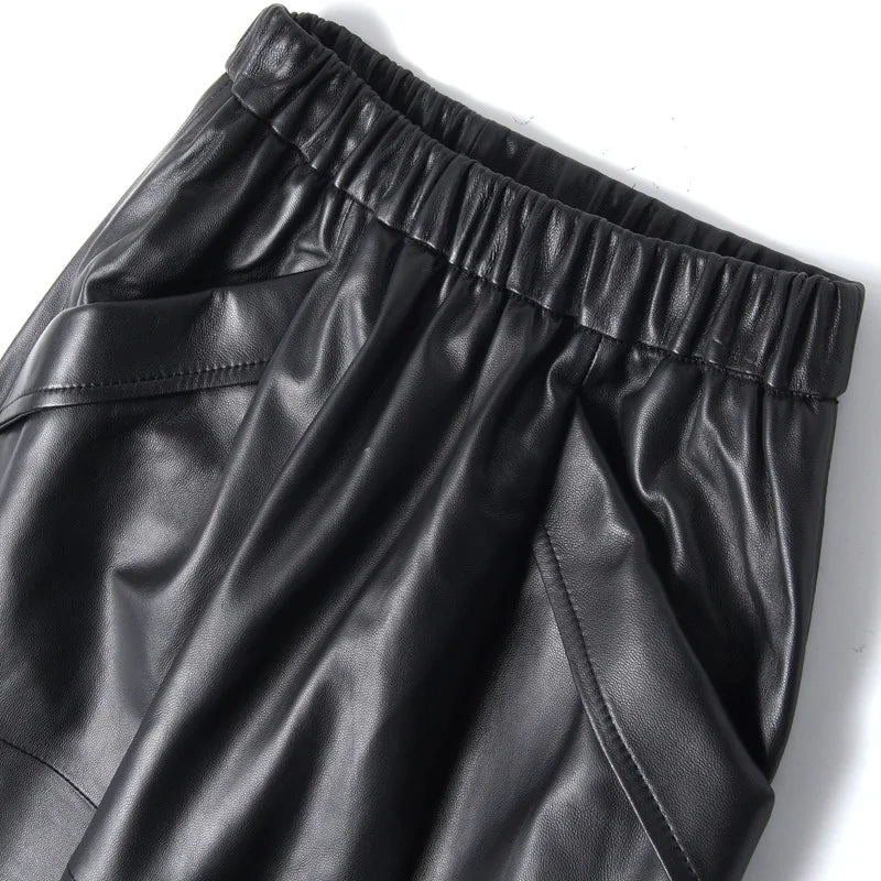 Leather Skirt Women With Pockets Midi Skirts Womens 2025 New Genuine Black And Green Sheepskin Leather Pencil Skirt Hgh Waist