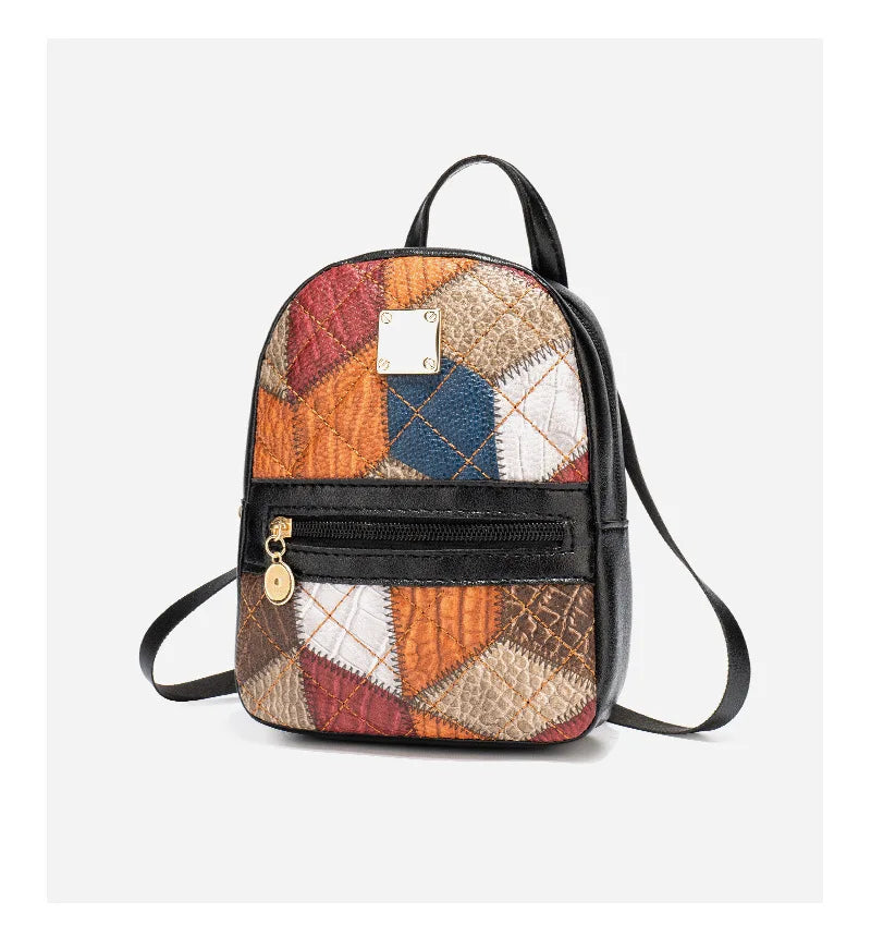2025 New Women's Mini Backpack Vintage Geometric Pattern Backpacks Portable Small Schoolbag Shoulder Bag Students Summer Spring