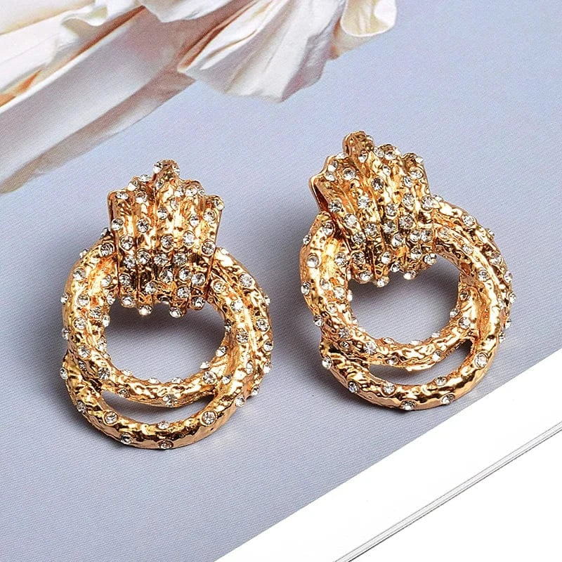 New Irregular Metal Gold Color Dangle Drop Earrings High-Quality Fashion Ctystals Jewelry Accessories For Women Wholesale